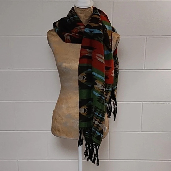 Southwestern Large Soft Fringed Scarf Wrap Approximately 27"X64" - Picture 2 of 10